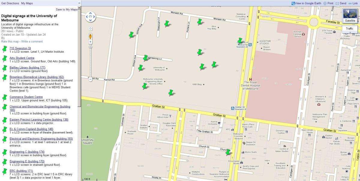 mapa z university of Melbourne