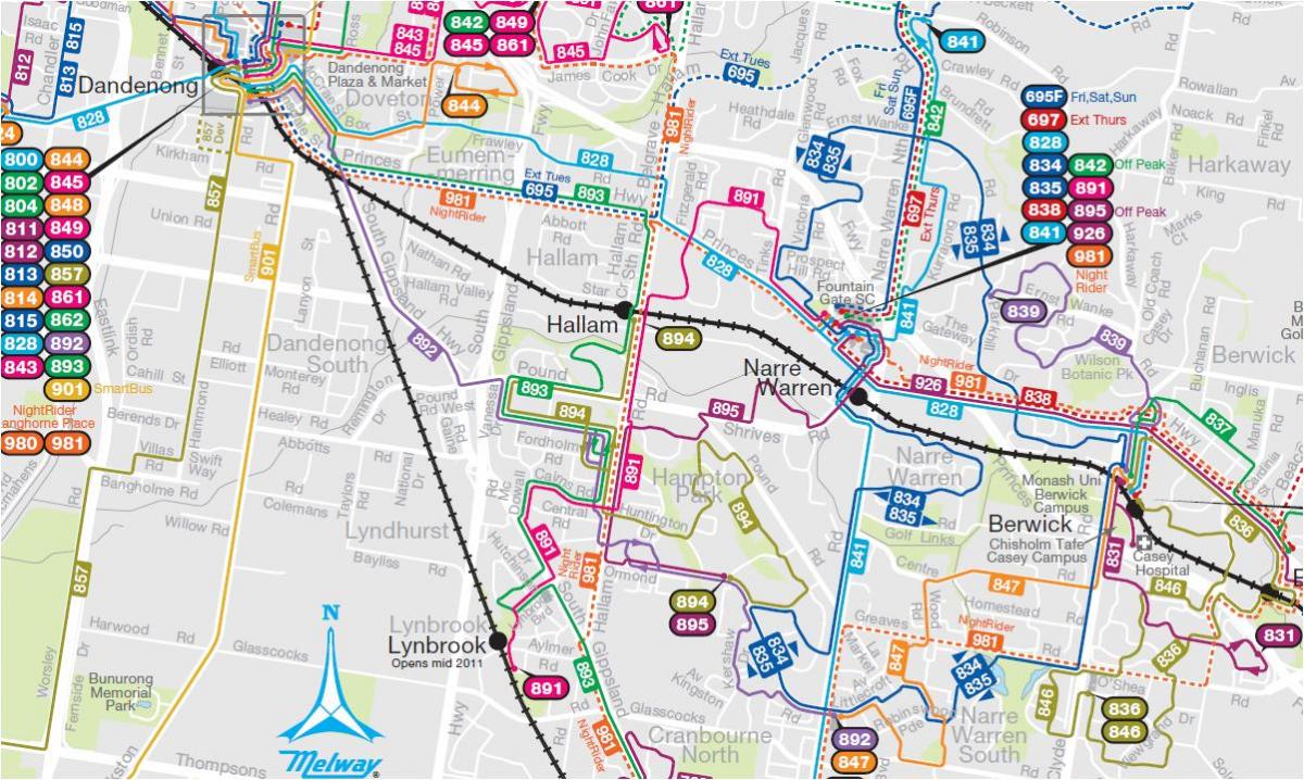 Melbourne autobusových liniek mapu