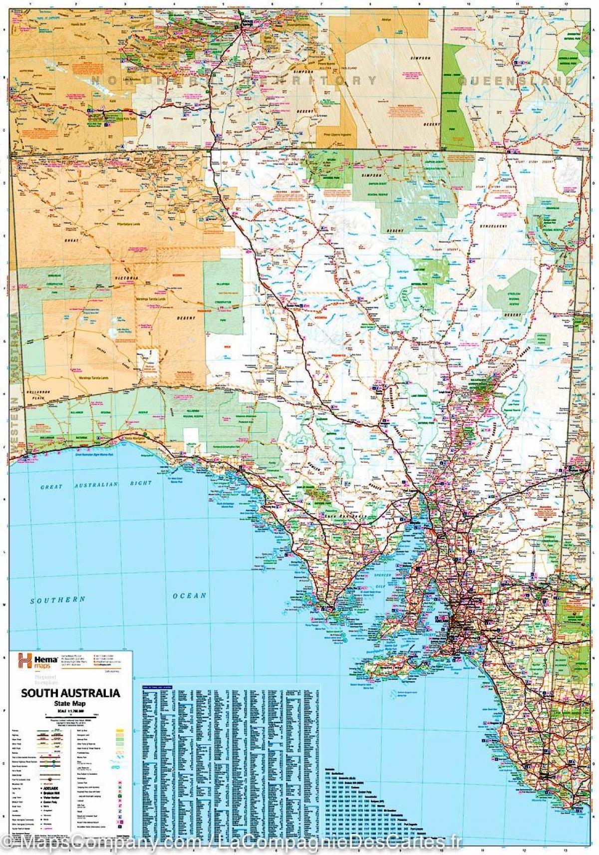 mapa južnej Austrálie
