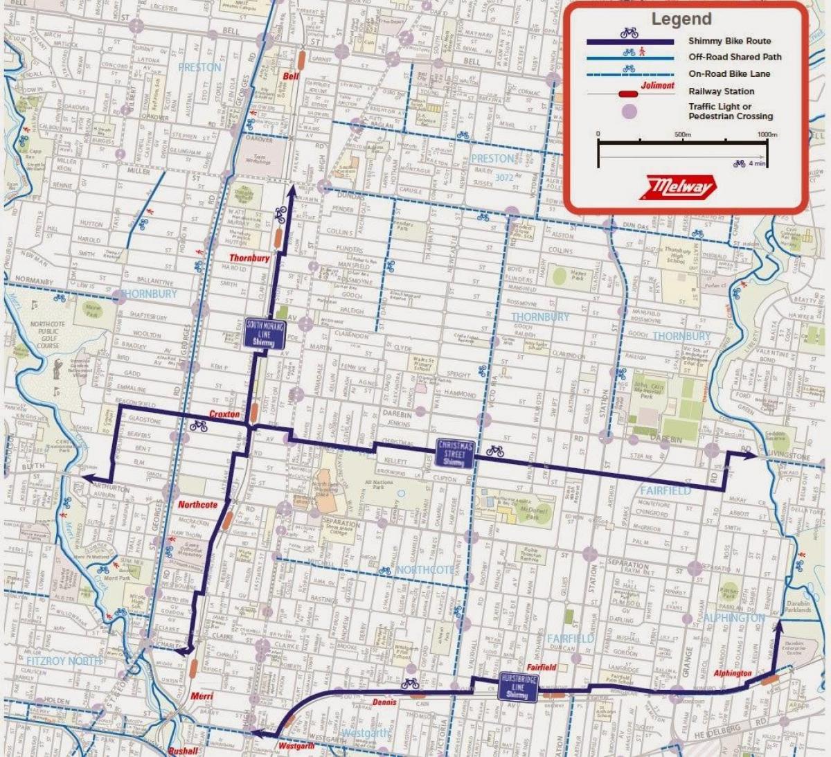 mapu Melbourne bicykli zdieľať