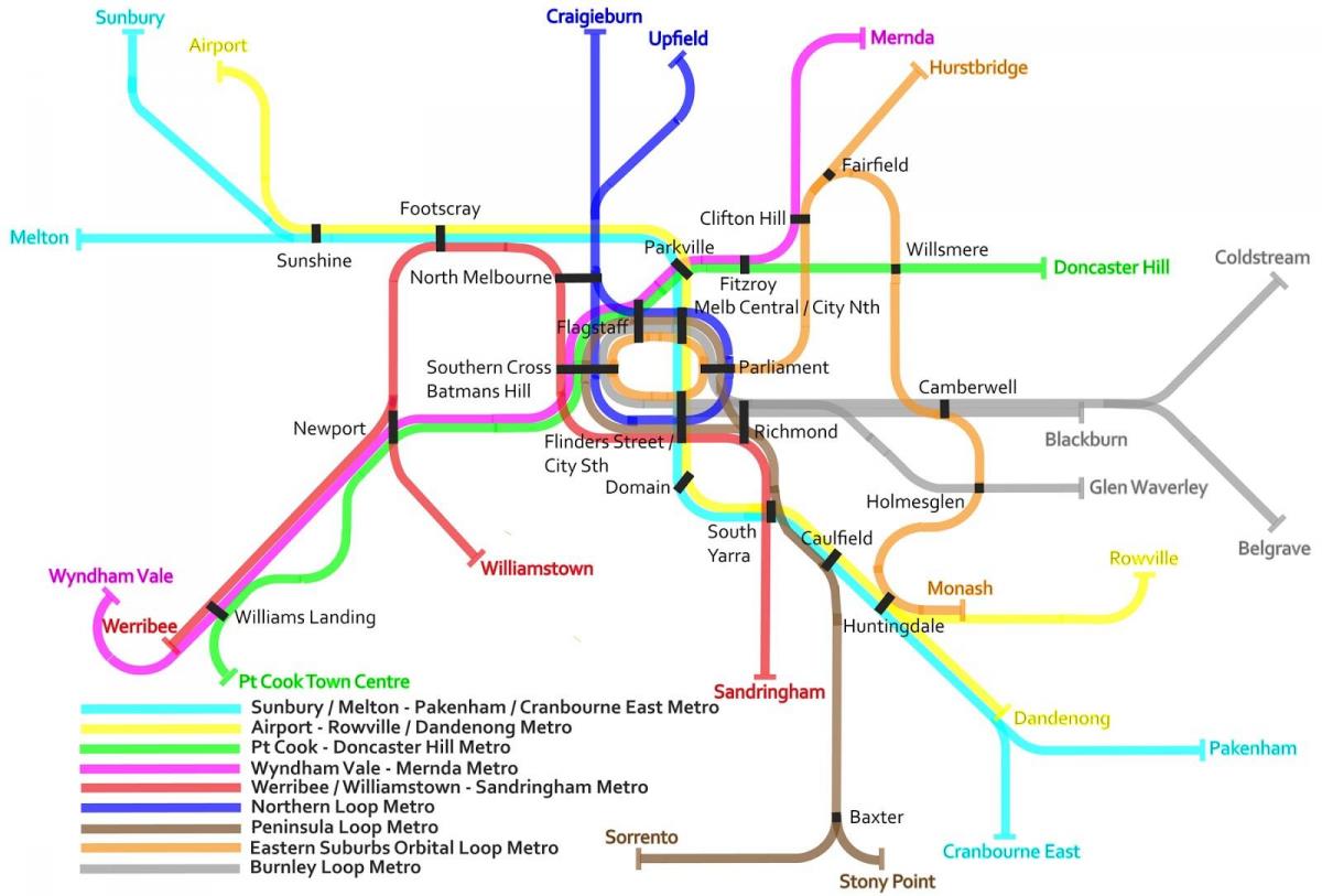 metro vlaku mapu Melbourne