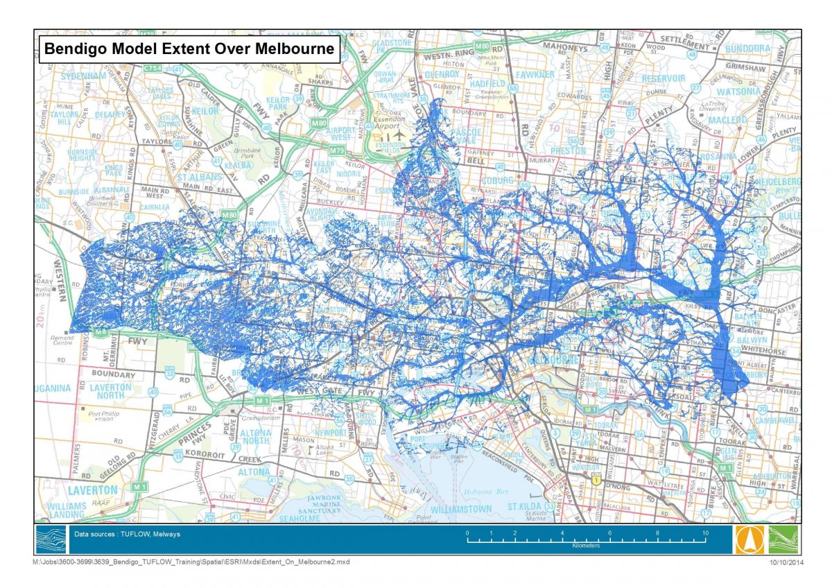 mapu Melbourne pred povodňami