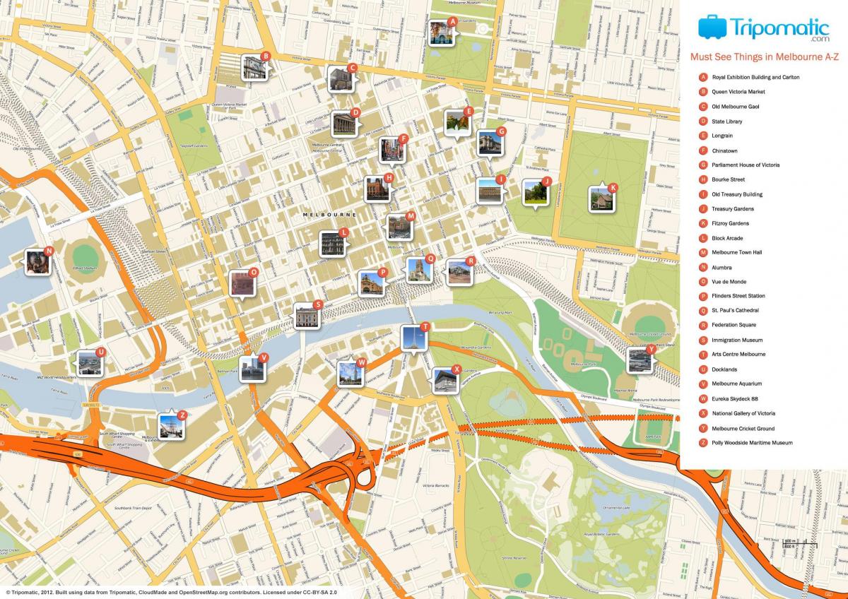 Melbourne cestovného ruchu mapu