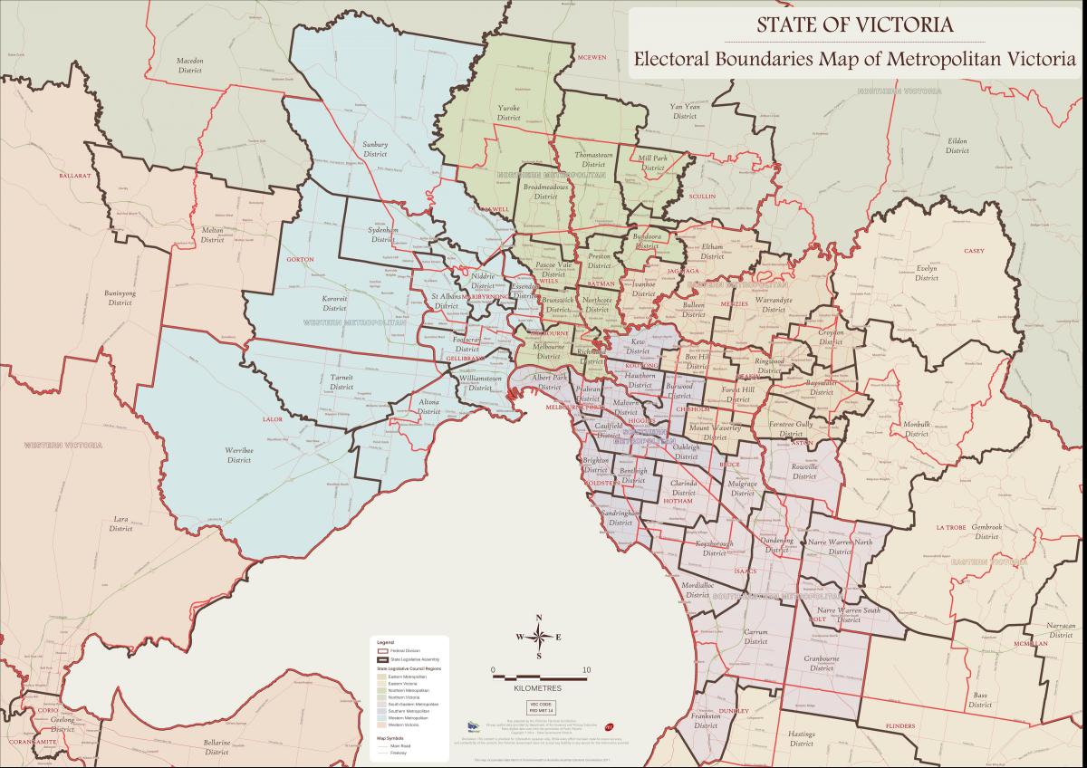 mapu Melbourne východných predmestiach