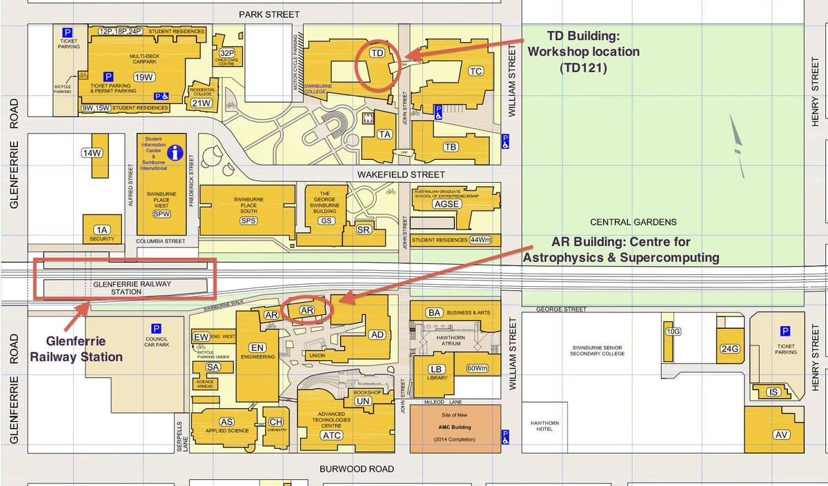 mapa Swinburne areálu