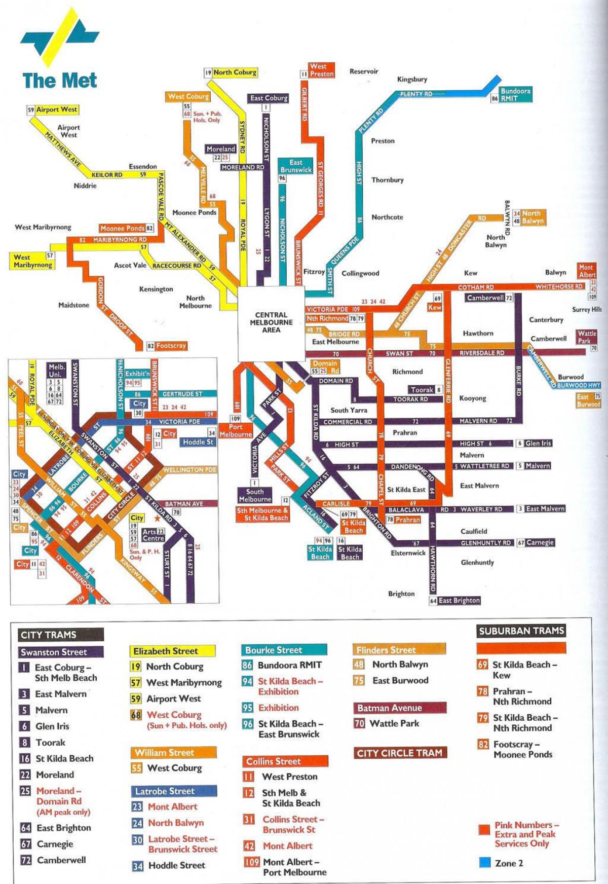 Melbourne verejnej dopravy mapu