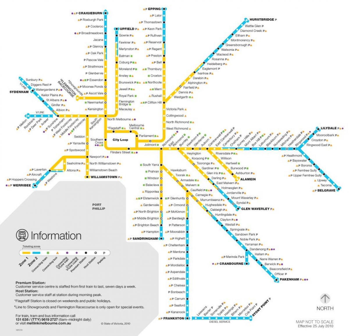 Melbourne vlak mapy siete