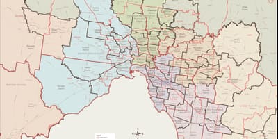 Mapu Melbourne východných predmestiach