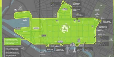 Melbourne zadarmo električky zóny mapu